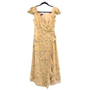 VTG! Barrie Pace Floral Ruffle Butter Yellow Midi Dress 6P Cottagecore Fairycore